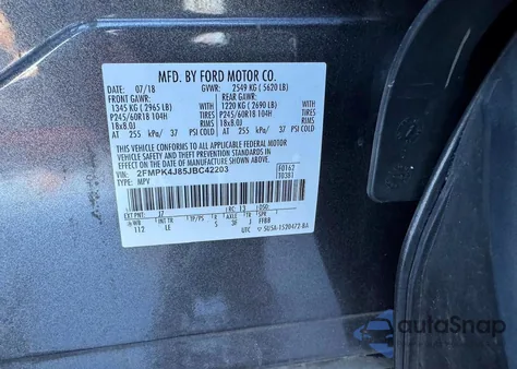 2018 Ford Edge Sel из США, поврежденный, VIN 2FMPK4J85JBC42203